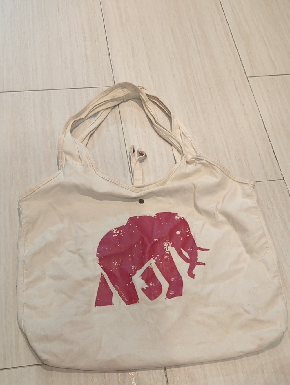 Canvas Tote With Red Elephant Print
